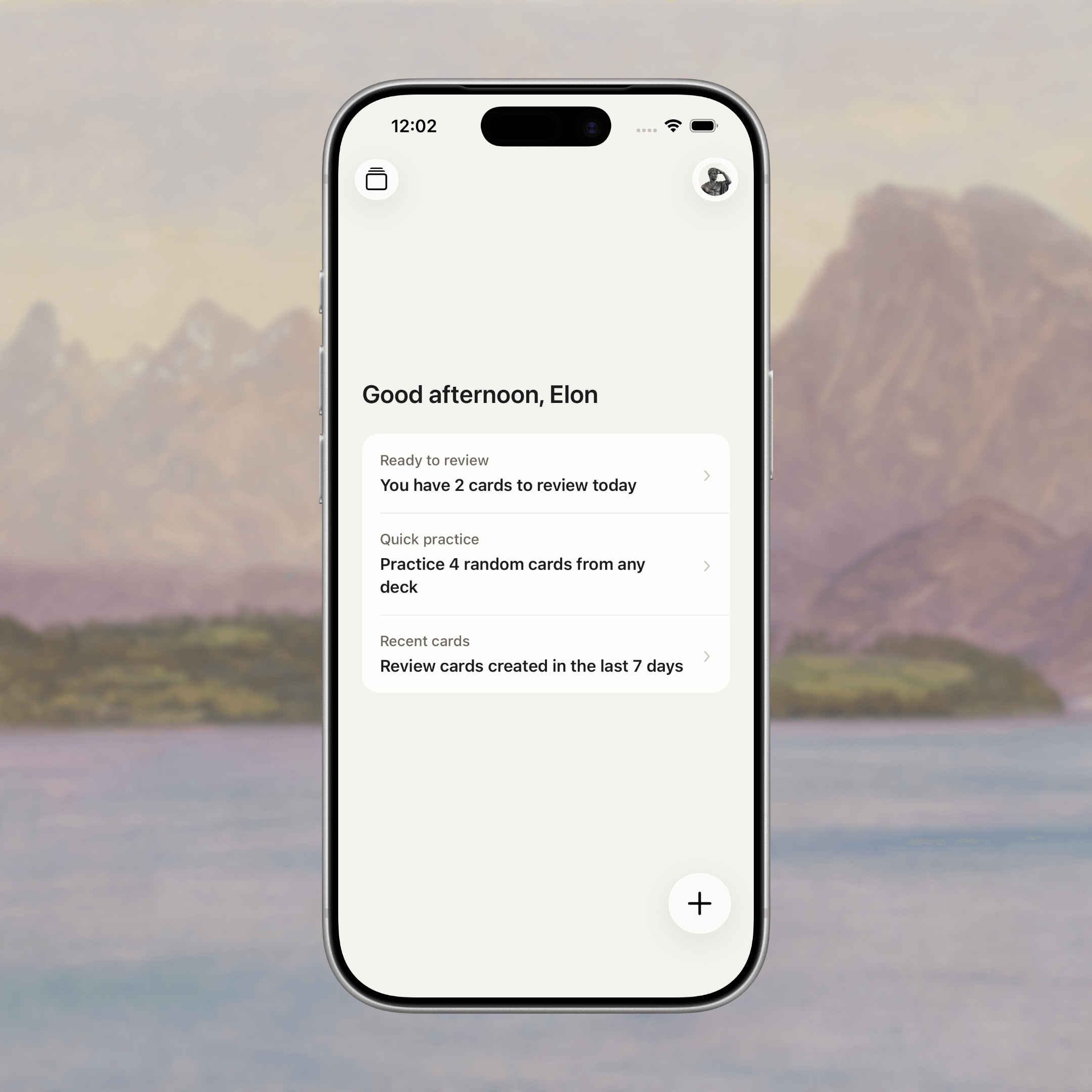 UltraMemory homescreen showing clean, professional interface
